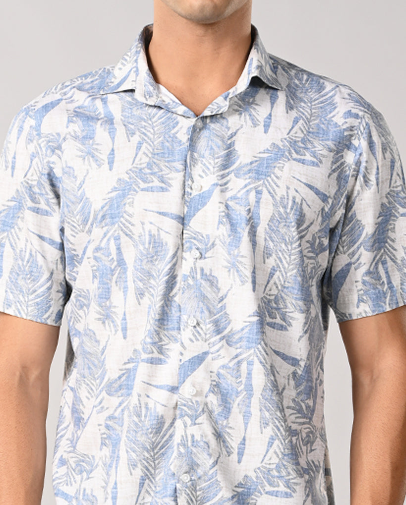 Mens Off-White Printed Linen Slim Fit Shirt – Casual & Elegant