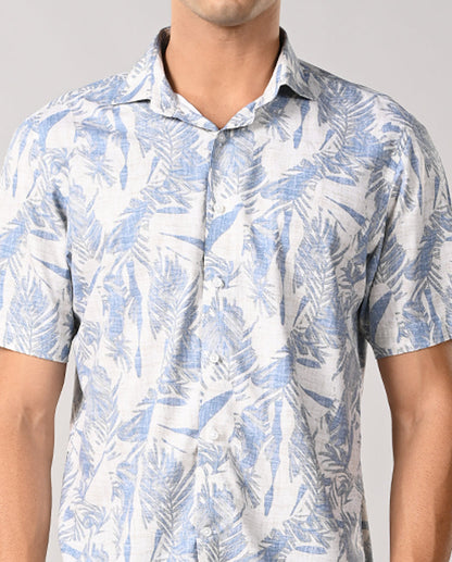 Mens Off-White Printed Linen Slim Fit Shirt – Casual & Elegant