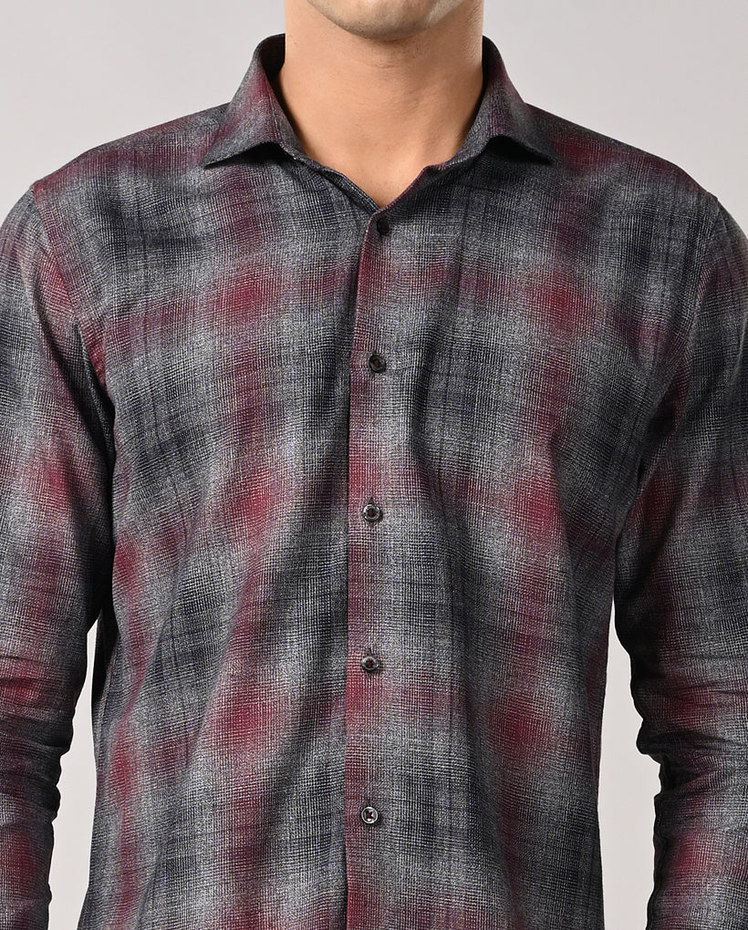 Mens Wine Checked Cotton Blend Shirt – Casual & Trendy