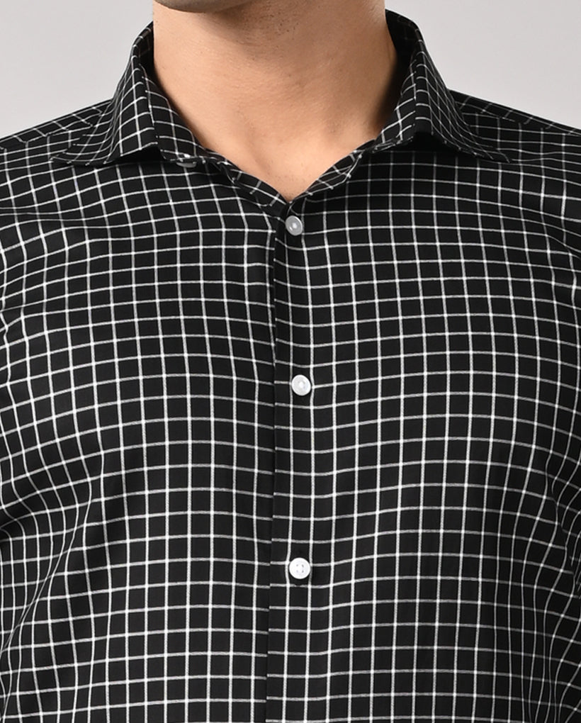 Mens Black Checked Cotton Formal Shirt – Office & Work