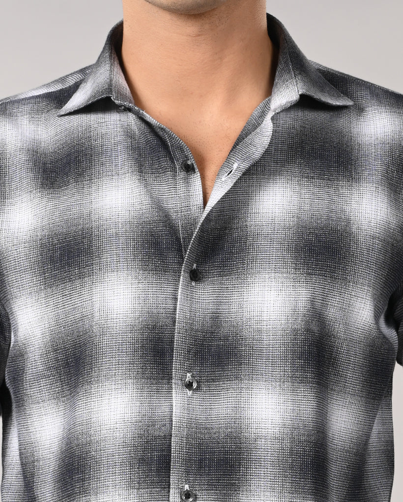 Mens White Checked Cotton Blend Shirt – Casual Stylish Fit
