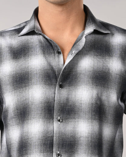 Mens White Checked Cotton Blend Shirt – Casual Stylish Fit