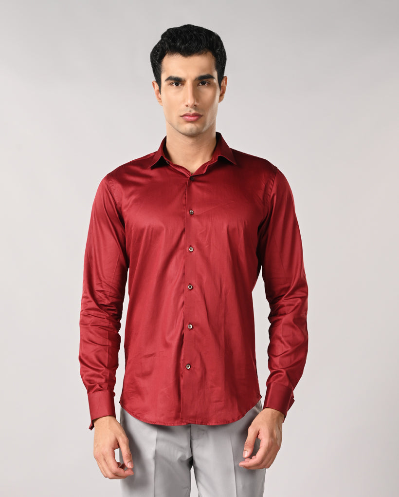 Deep Red Cotton Formal Shirt for Men – Smart Office & Business Wear