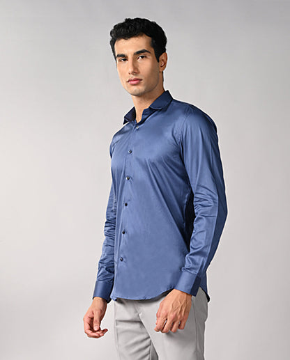 Mens Blue Apple Cut Formal Shirt – Stylish Office Wear
