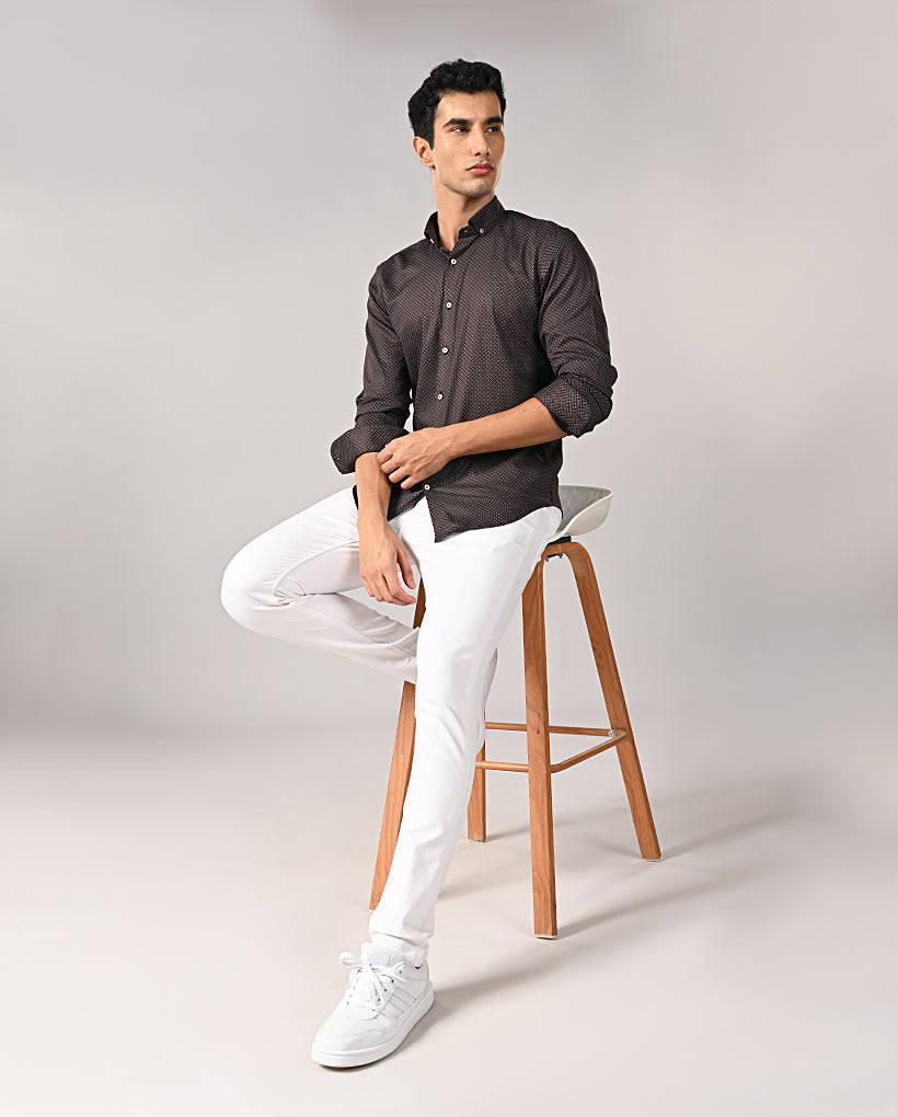 Mens Brown Printed Cotton Blend Formal Shirt – Mens brown printed cotton blend formal shirt, office wear