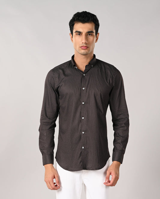 Mens Brown Printed Cotton Blend Formal Shirt – Mens brown printed cotton blend formal shirt, office wear