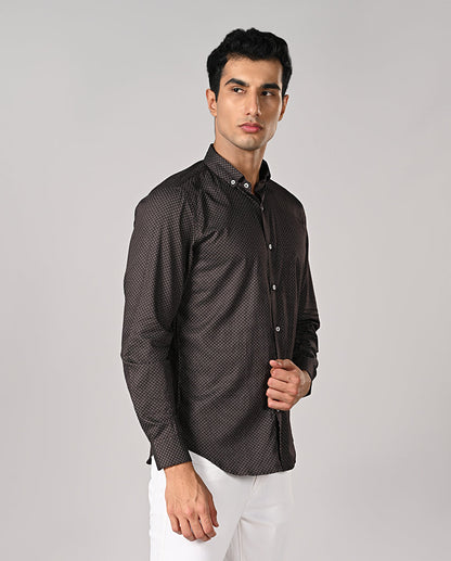 Mens Brown Printed Cotton Blend Formal Shirt – Mens brown printed cotton blend formal shirt, office wear