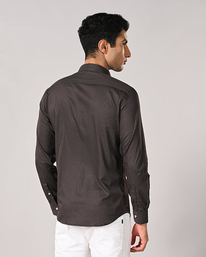 Mens Brown Printed Cotton Blend Formal Shirt – Mens brown printed cotton blend formal shirt, office wear