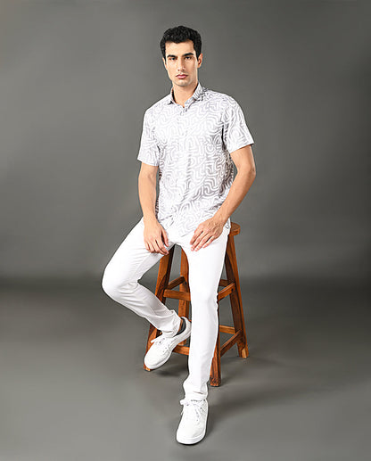 Mens Pastel Grey Printed Cotton Blend Casual Shirt – Mens pastel grey printed cotton blend casual shirt, trendy