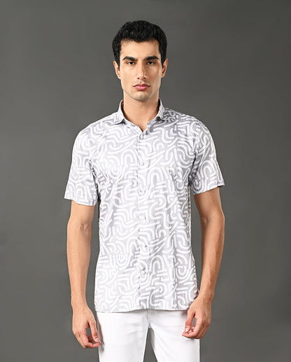 Mens Pastel Grey Printed Cotton Blend Casual Shirt – Mens pastel grey printed cotton blend casual shirt, trendy