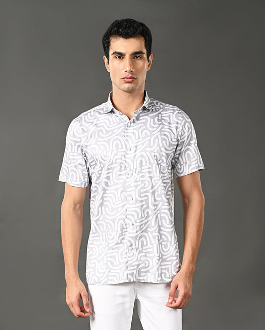 Mens Pastel Grey Printed Cotton Blend Casual Shirt – Mens pastel grey printed cotton blend casual shirt, trendy
