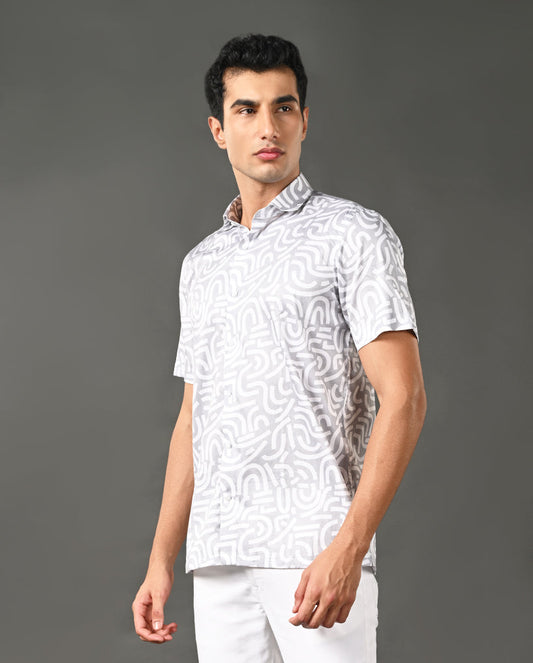 Mens Pastel Grey Printed Cotton Blend Casual Shirt – Mens pastel grey printed cotton blend casual shirt, trendy