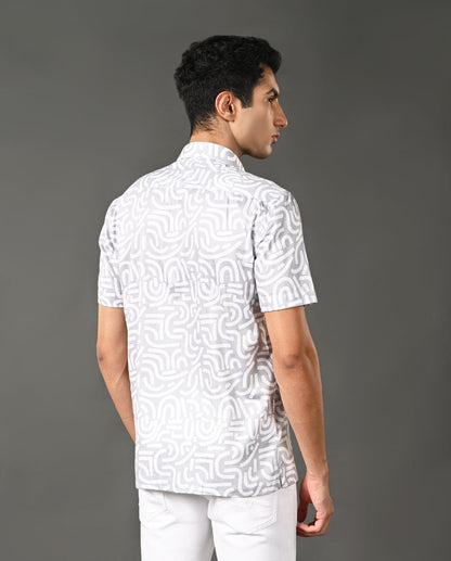 Mens Pastel Grey Printed Cotton Blend Casual Shirt – Mens pastel grey printed cotton blend casual shirt, trendy