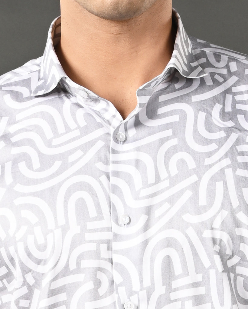 Mens Pastel Grey Printed Cotton Blend Casual Shirt – Mens pastel grey printed cotton blend casual shirt, trendy
