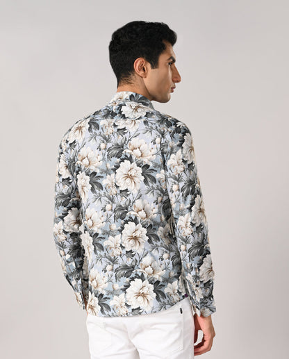 Mens Sky Blue Linen Blend Floral Print Casual Shirt – Mens sky blue linen blend floral casual shirt, summer shirt