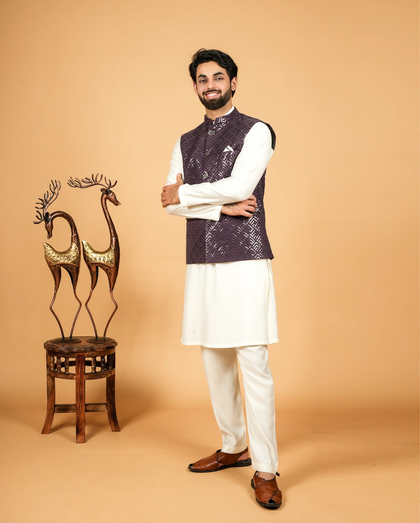 Men’s Georgette Ethnic Jacket  Sequin Embroidery