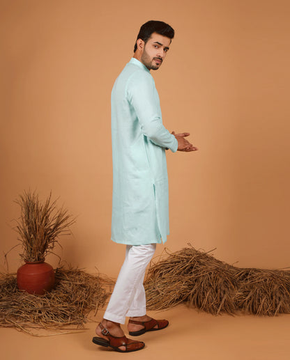 Premium Sky Blue Linen Kurta for Men