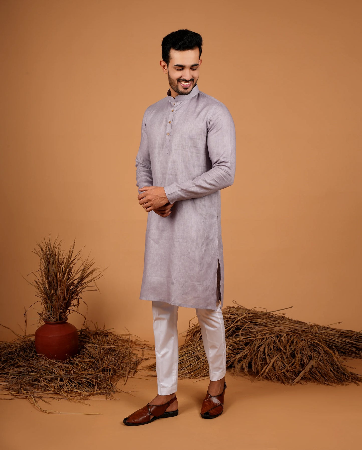 Premium Violet Linen Kurta for Men