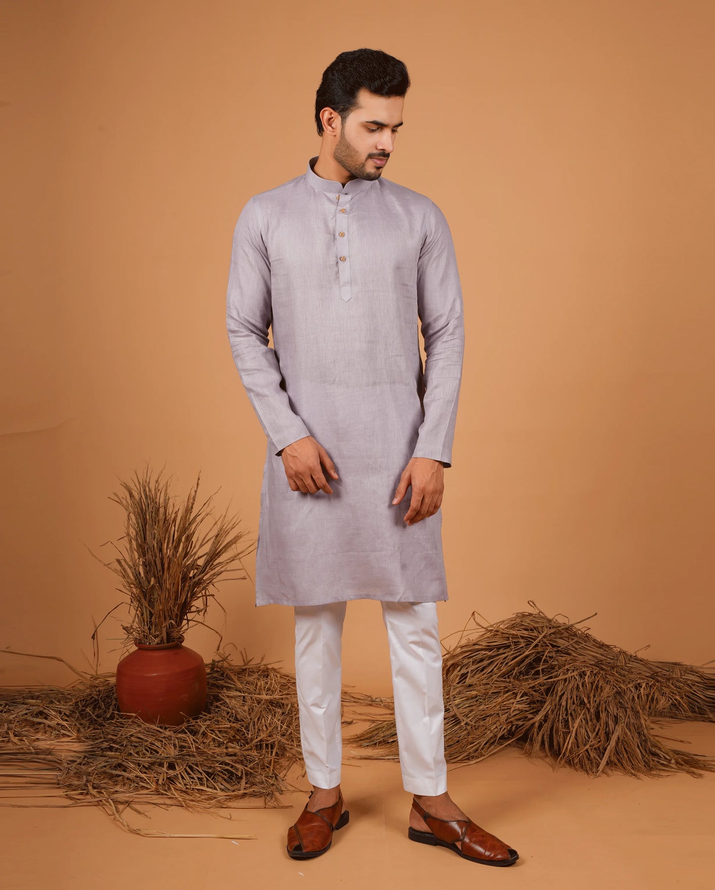 Premium Violet Linen Kurta for Men