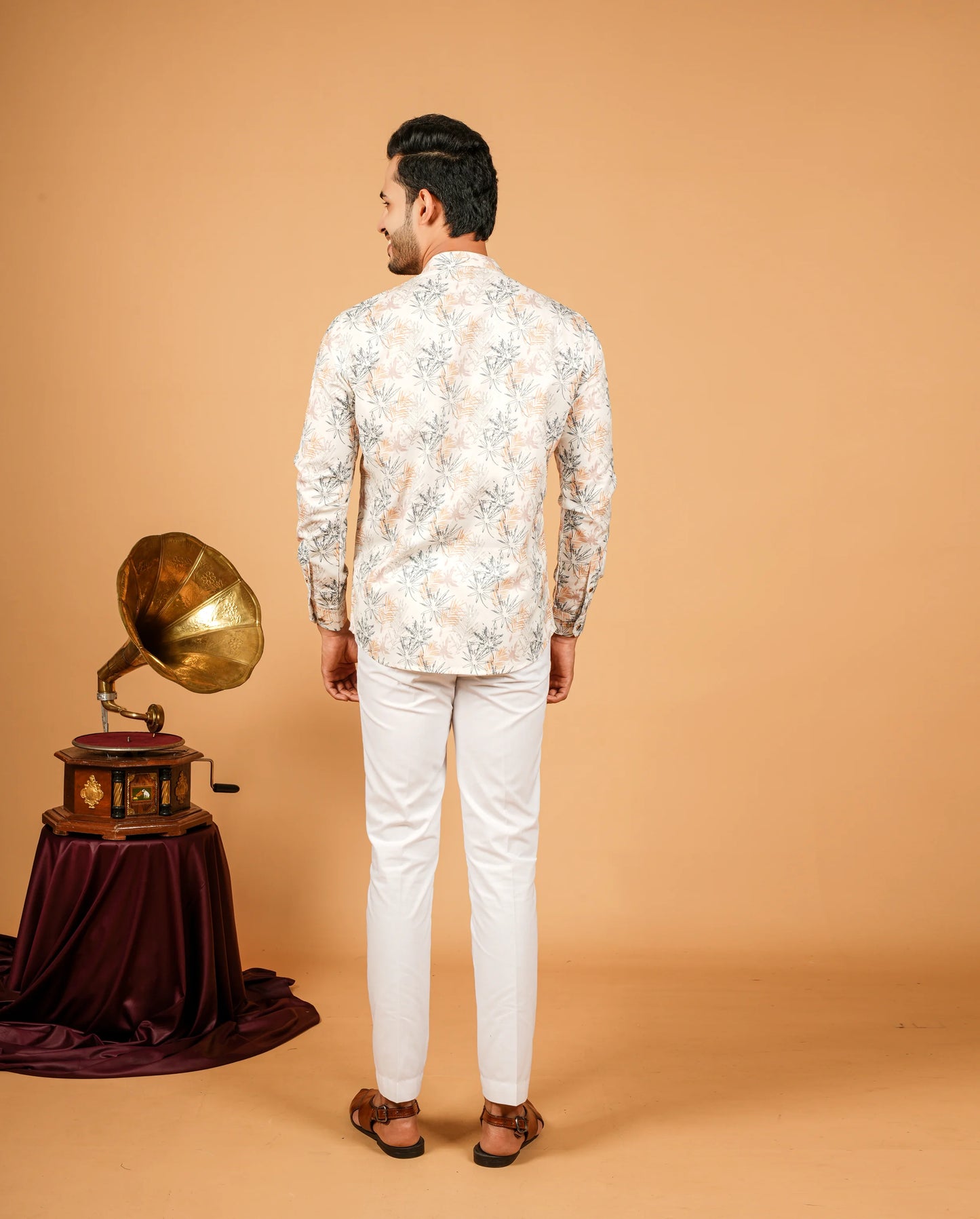 Tropical Leaf Print Short Kurta for Men