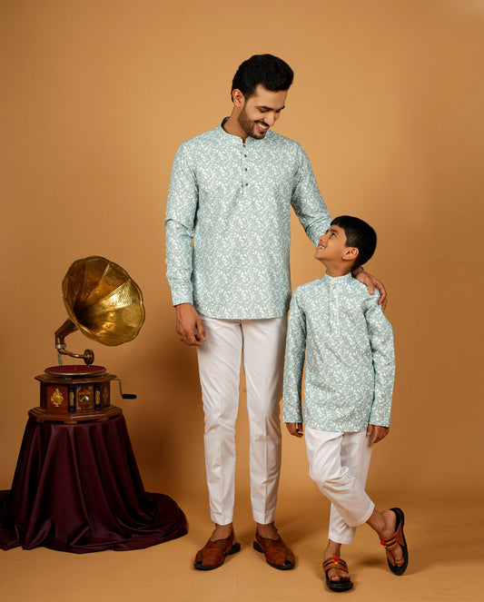 Stylish Father and Son Short Kurta Set – Wedding Attire