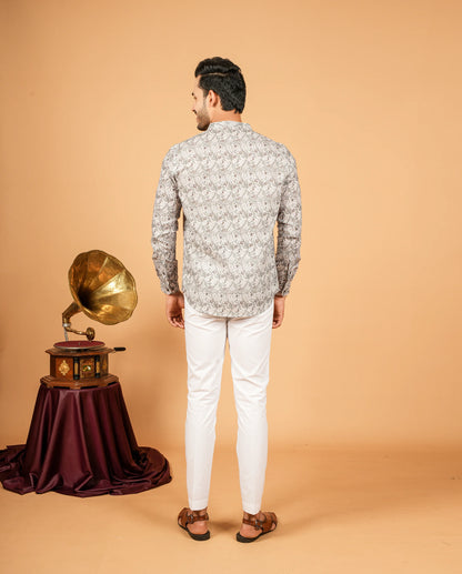 Mughal-Style Botanical Print Short Kurta for Men