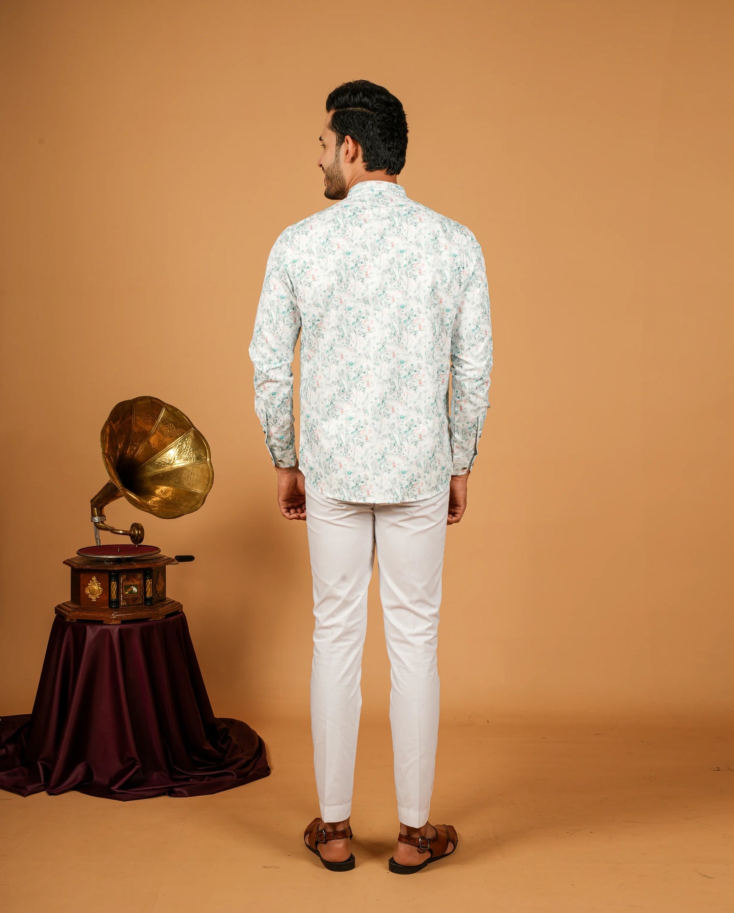 Watercolor Floral Print Short Kurta For Men