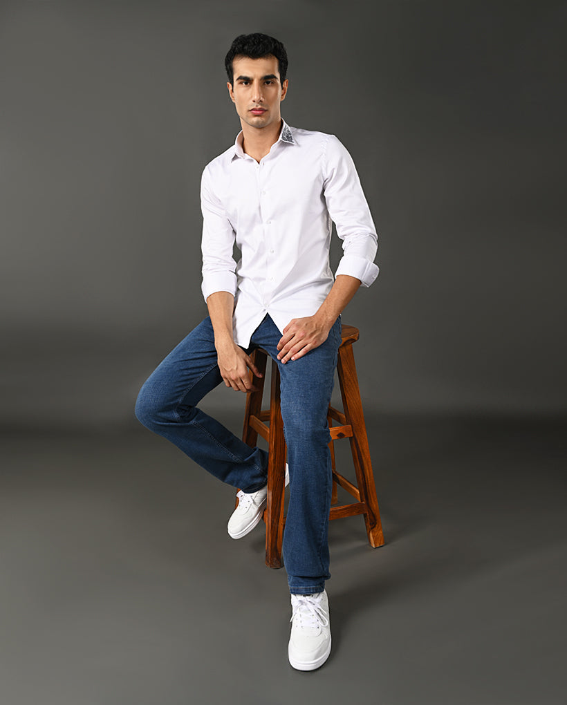 white designer cotton shirt men embroidery