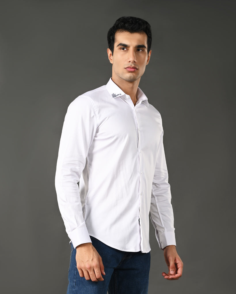 white designer cotton shirt men embroidery