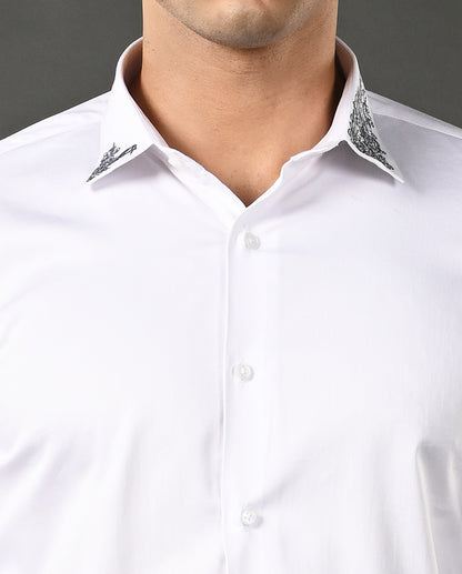 white designer cotton shirt men embroidery