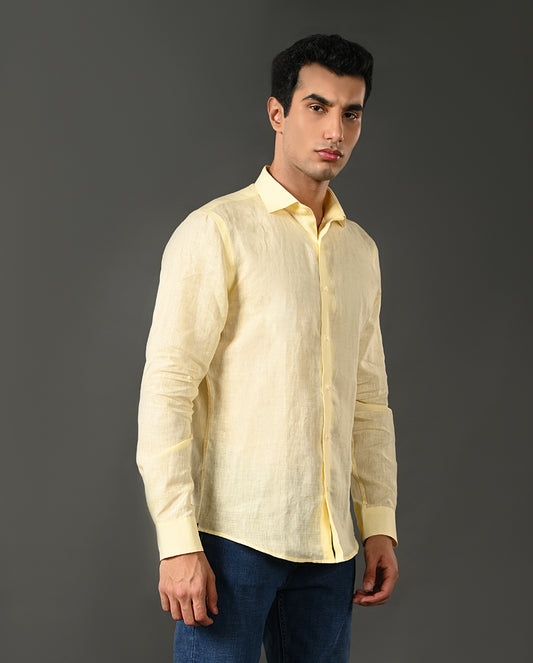 lemon yellow linen casual shirt men