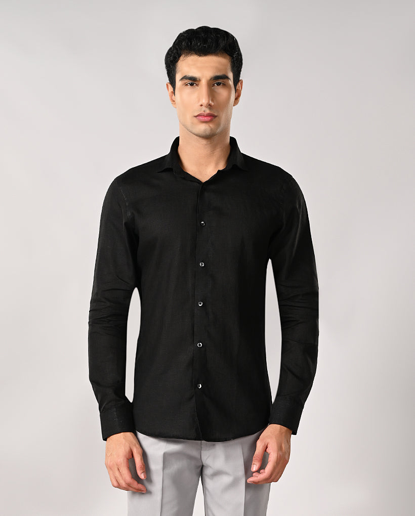 Mens Black Linen Formal Shirt – Pure Linen & Comfortable
