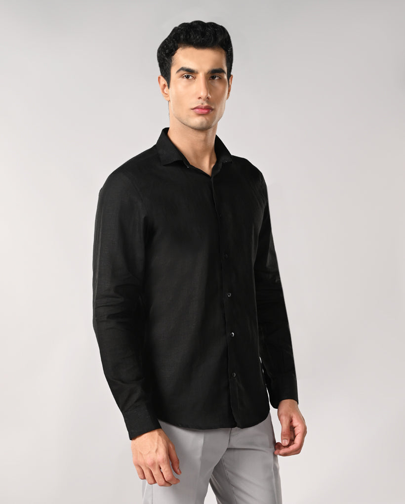 Mens Black Linen Formal Shirt – Pure Linen & Comfortable