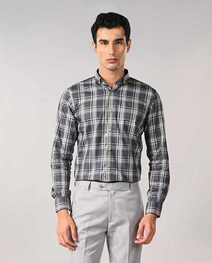 Mens Gray Checked Apple Cut Cotton Formal Shirt – Office Wear