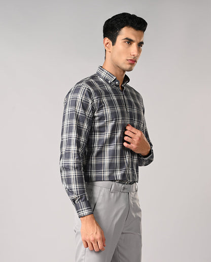 Mens Gray Checked Apple Cut Cotton Formal Shirt – Office Wear