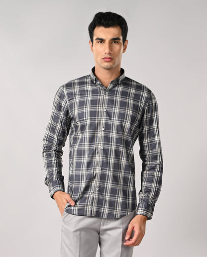 Mens Gray Checked Apple Cut Cotton Formal Shirt – Office Wear