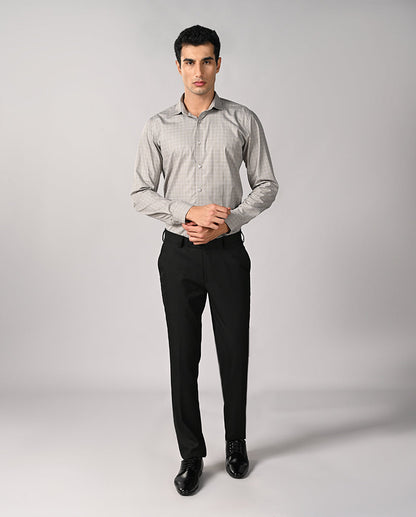 Mens Gray Checked Linen Formal Shirt – Comfortable & Stylish