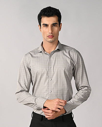 Mens Gray Checked Linen Formal Shirt – Comfortable & Stylish