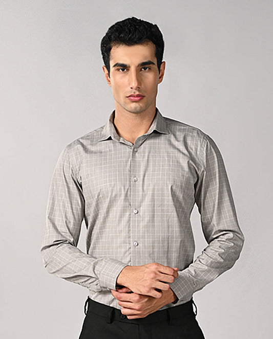 Mens Gray Checked Linen Formal Shirt – Comfortable & Stylish