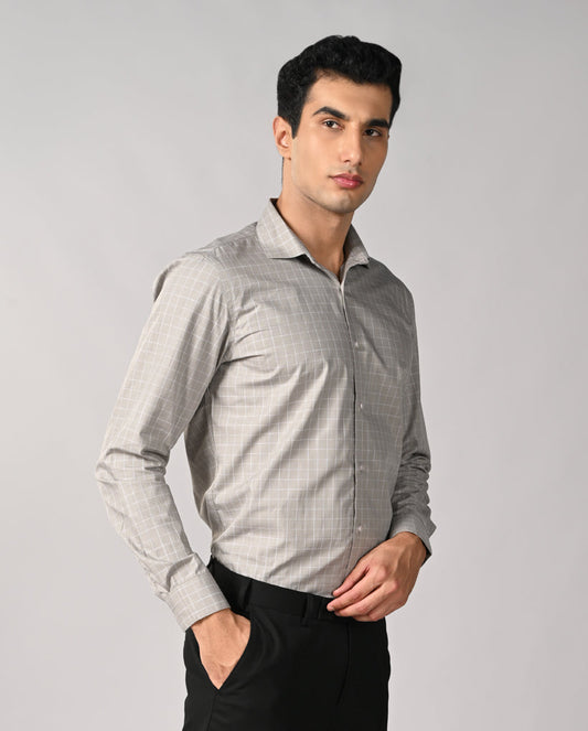 Mens Gray Checked Linen Formal Shirt – Comfortable & Stylish