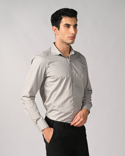 Mens Gray Checked Linen Formal Shirt – Comfortable & Stylish