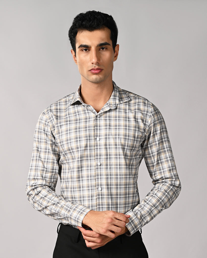 Mens Gray Checked Slim Fit Shirt – Office & Stylish Wear
