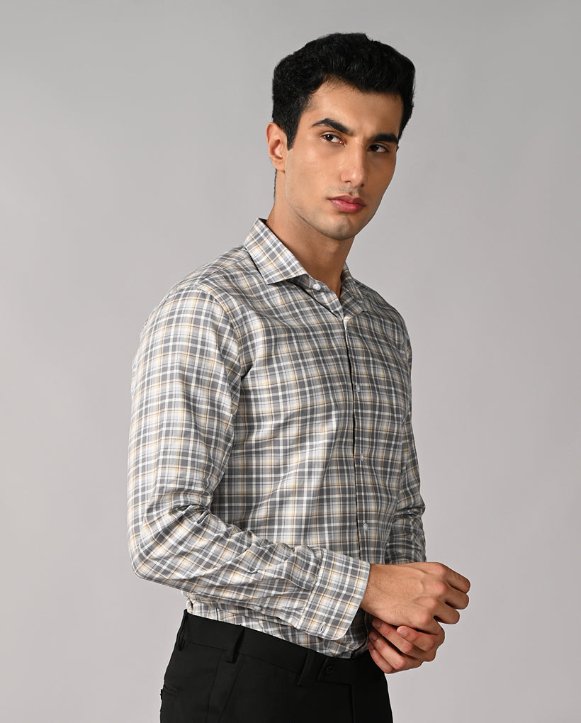 Mens Gray Checked Slim Fit Shirt – Office & Stylish Wear