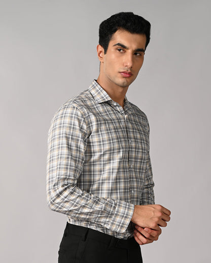 Mens Gray Checked Slim Fit Shirt – Office & Stylish Wear