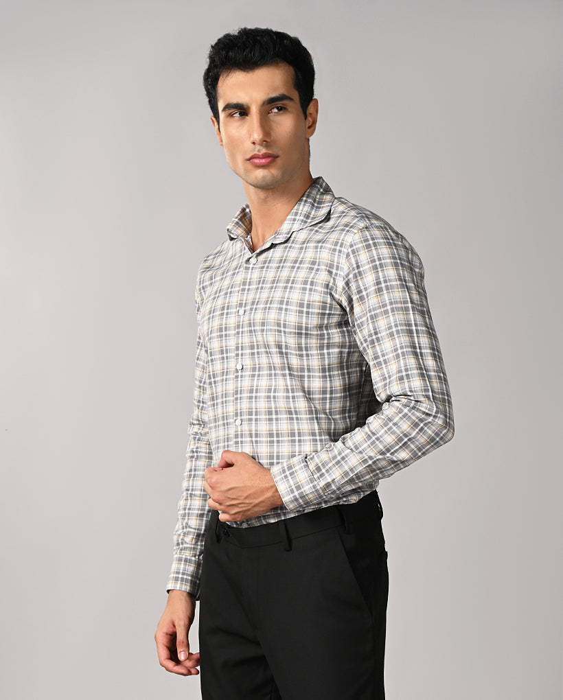 Mens Gray Checked Slim Fit Shirt – Office & Stylish Wear