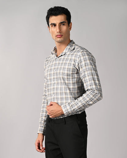 Mens Gray Checked Slim Fit Shirt – Office & Stylish Wear