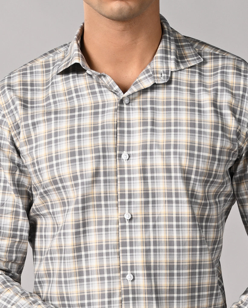 Mens Gray Checked Slim Fit Shirt – Office & Stylish Wear