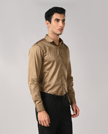 Mens Khaki Green Apple Cut Formal Shirt – Stylish Office Fit