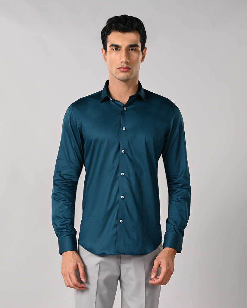 Mens Teal Green Apple Cut Formal Shirt – Office & Business