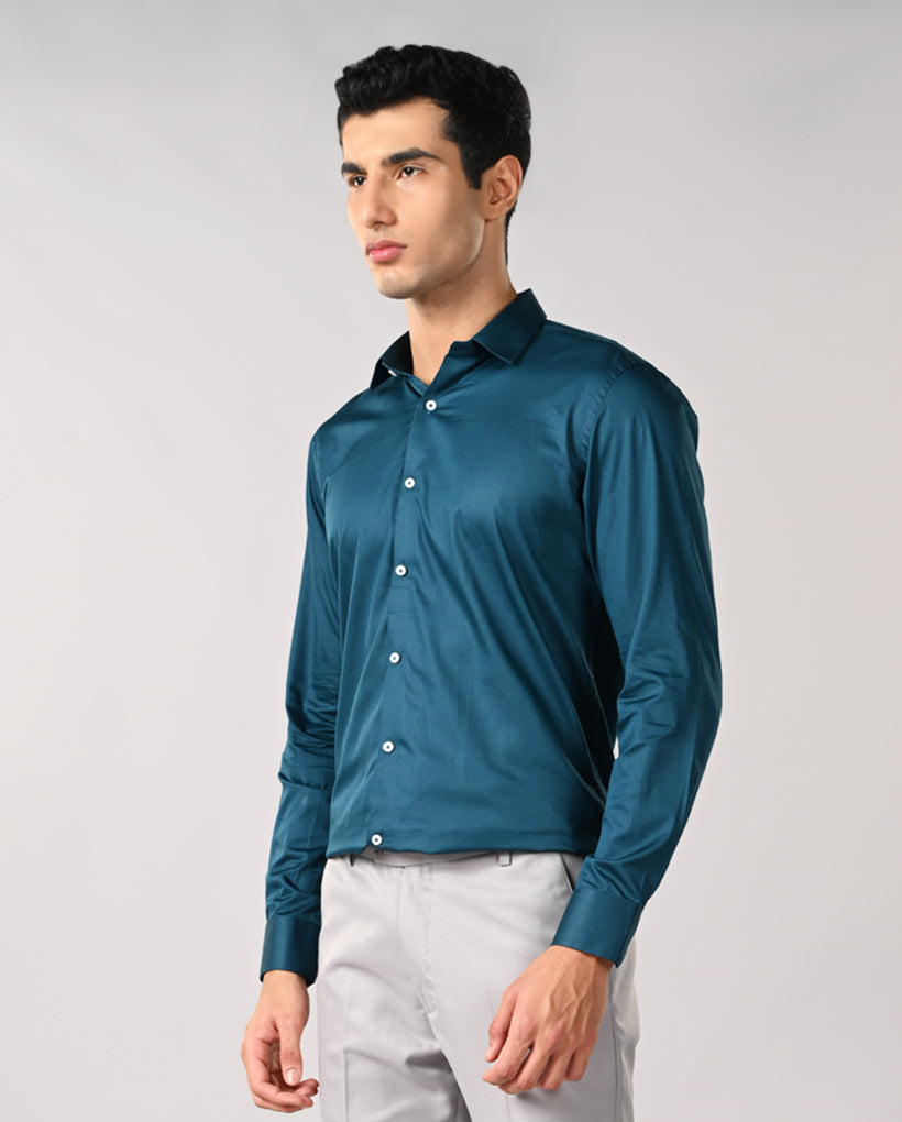 Mens Teal Green Apple Cut Formal Shirt – Office & Business